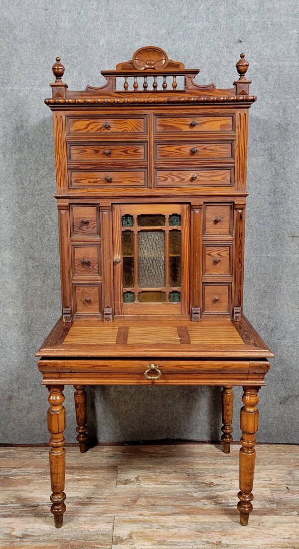 Bureau bonheur du jour a gradin époque Napoléon III en pin vers 1880