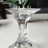 Torch candle holder in finely cut hexagonal crystal labeled Nachtmann