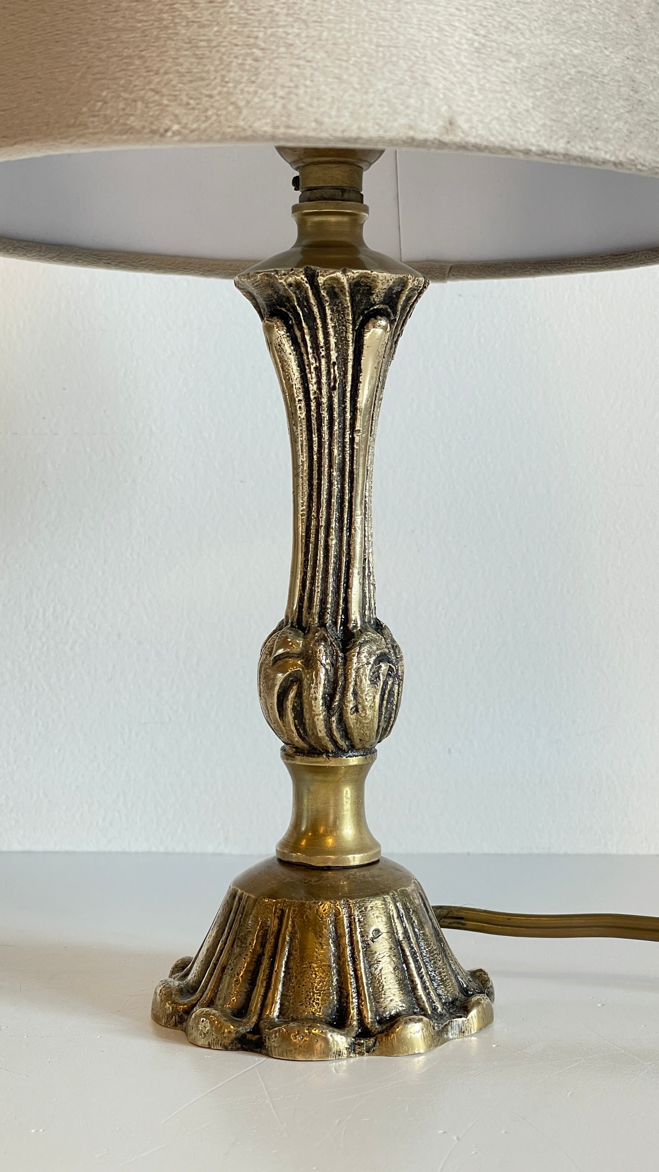Solid brass lamp and vintage fabric