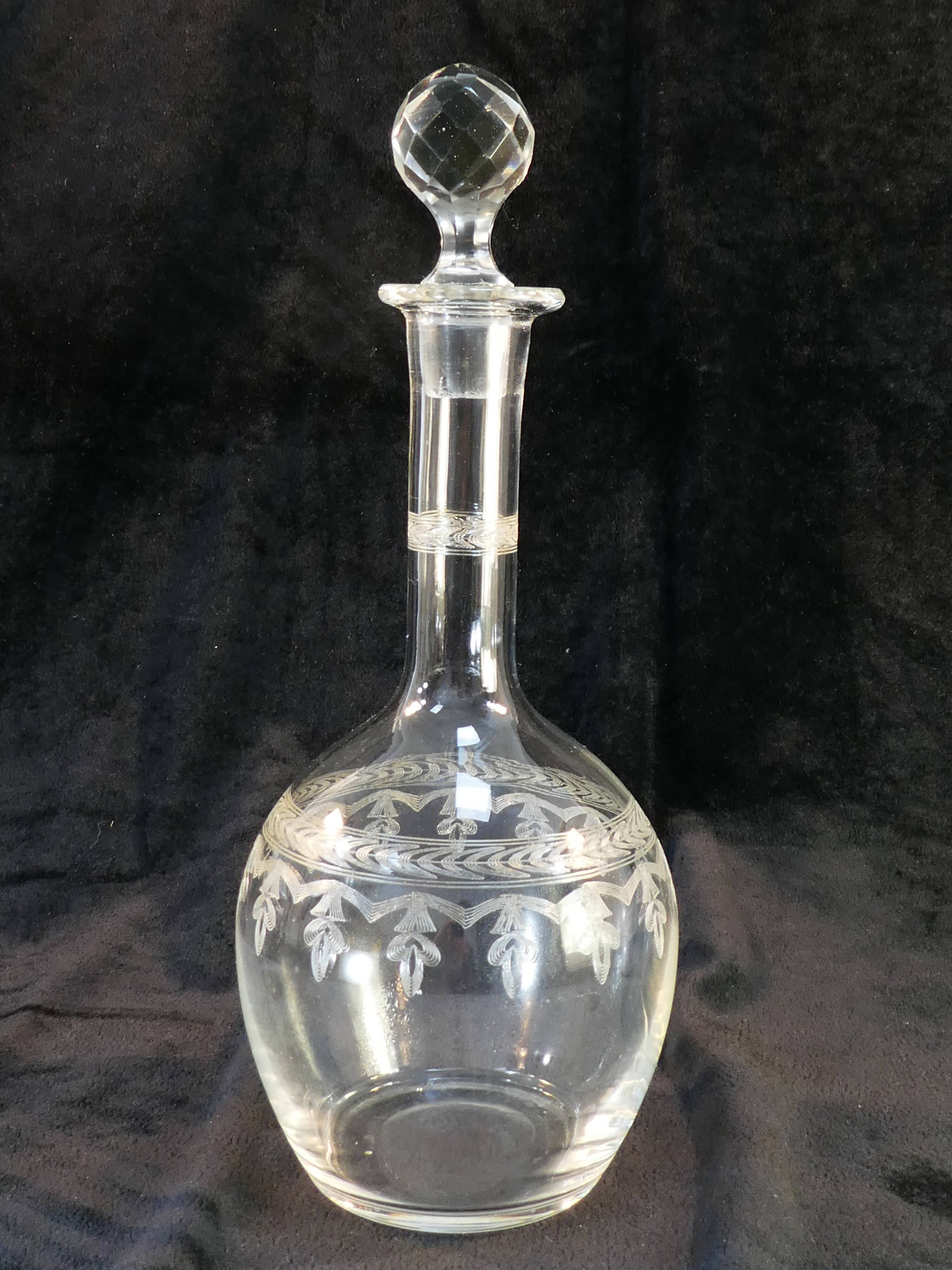 Blown and engraved glass decanter