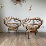 60s design rattan armchairs