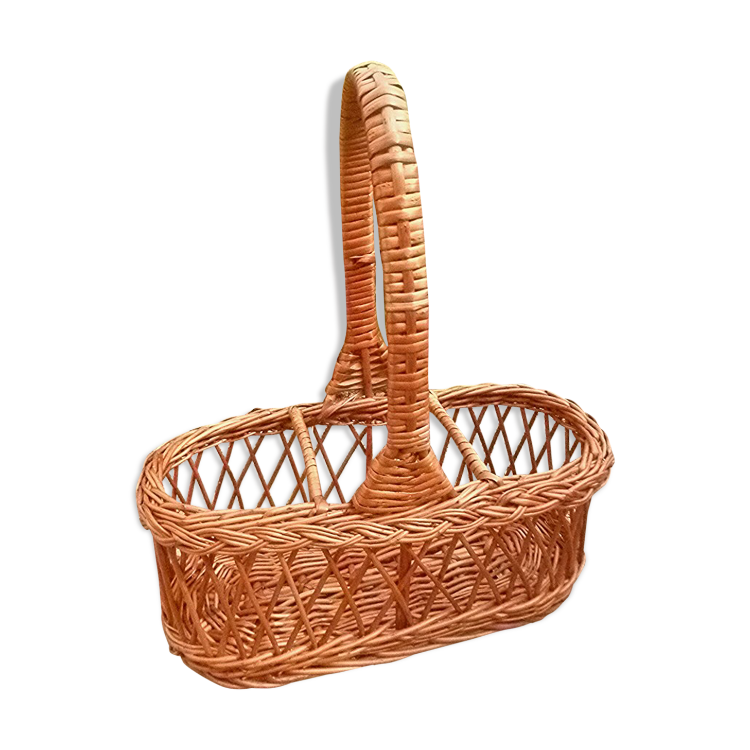 Wicker bottle holder basket, vintage