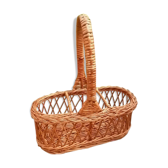 Wicker bottle holder basket, vintage