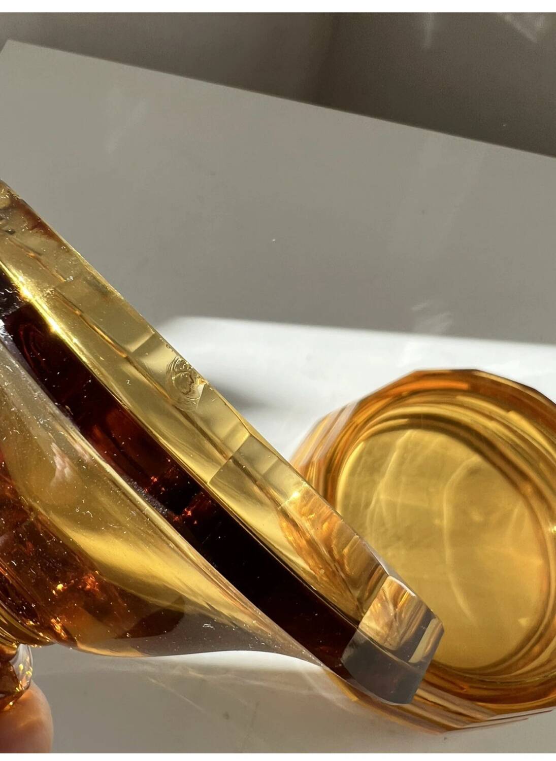 Vintage Bohemian orange crystal sugar bowl/candy dish