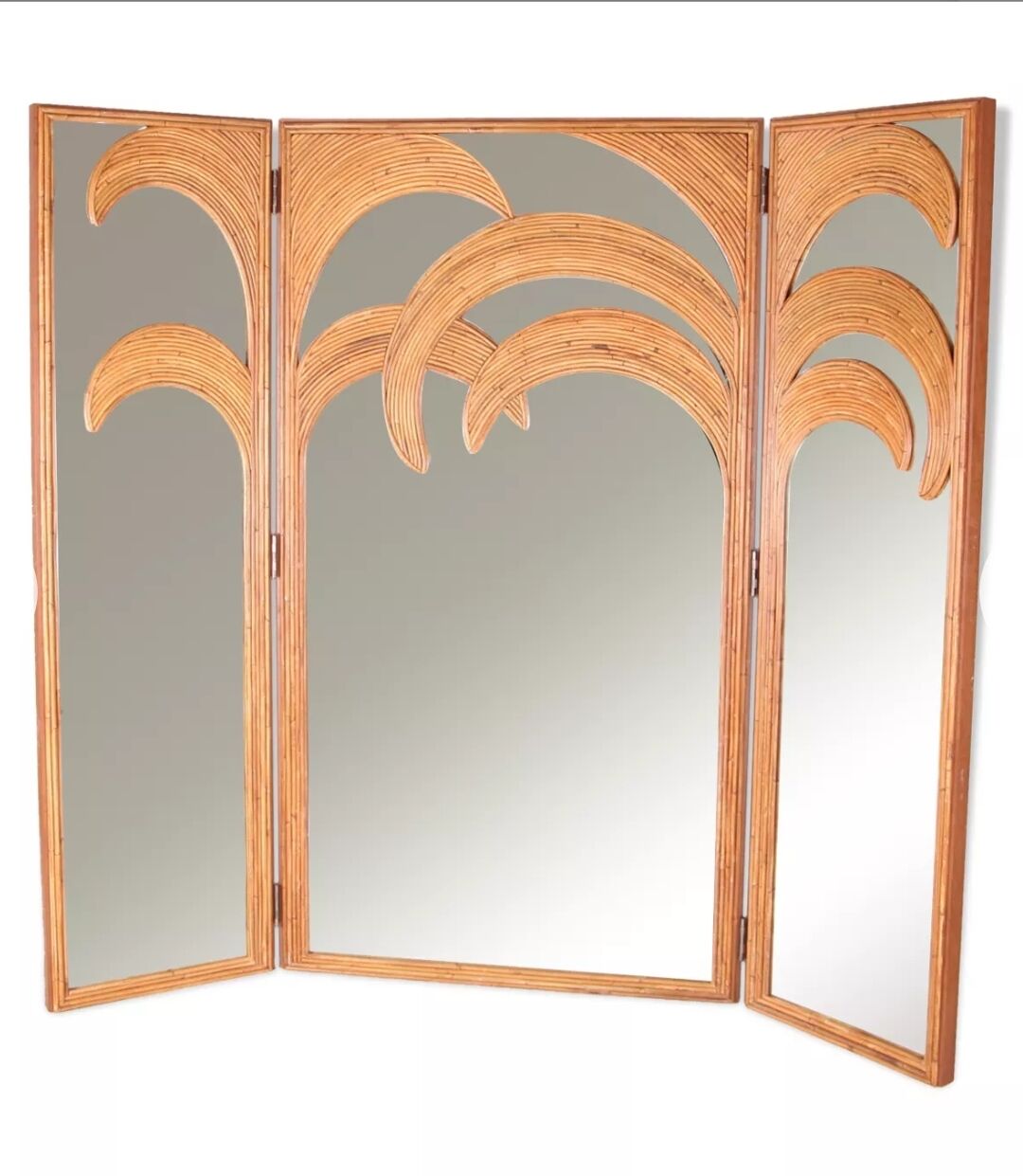 3-panel rattan and mirrored room divider