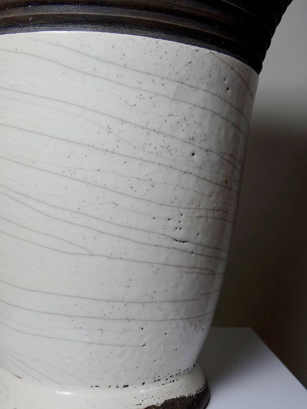 Large modern Raku lamp in beige and brown by Keramos Sèvres - René Hénon