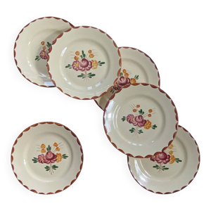 6 assiettes plates faïence