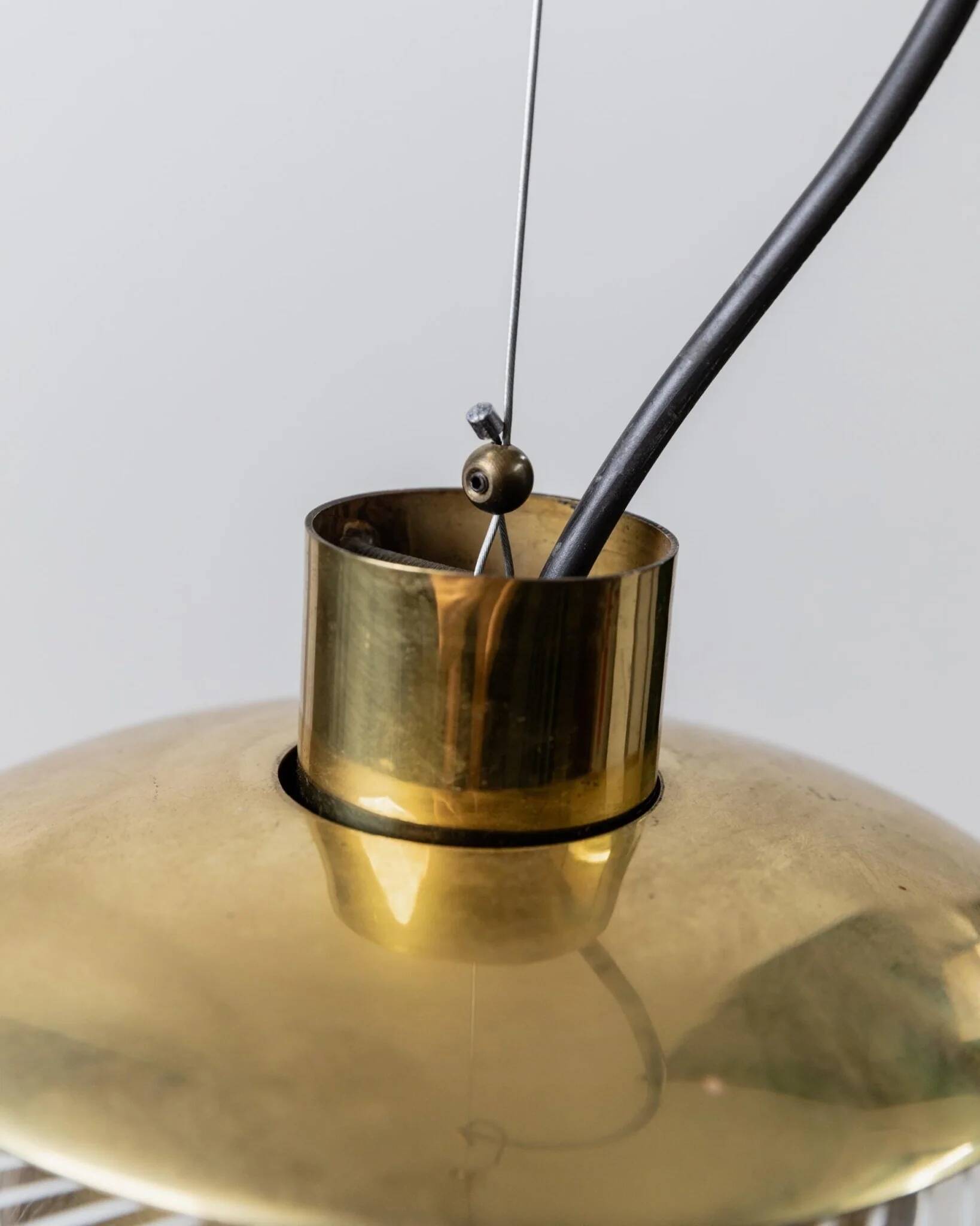 XXL Transparent Murano Glass Globe Lamp with Gold Metal Hardware, 3-Bulb Italian 1960s Vintage Pendant