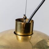 XXL Transparent Murano Glass Globe Lamp with Gold Metal Hardware, 3-Bulb Italian 1960s Vintage Pendant