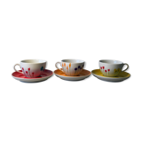 3 Tasses en porcelaine Pillivuyt France peintes mains