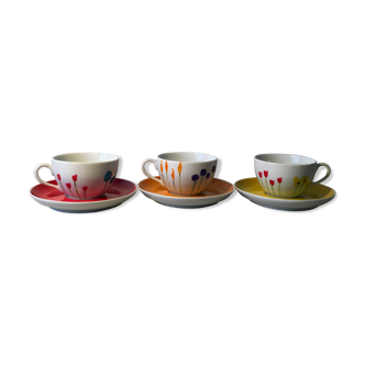 3 Tasses en porcelaine Pillivuyt France peintes mains