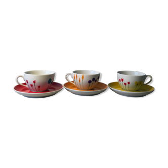 3 Pillivuyt France porcelain cups hand-painted