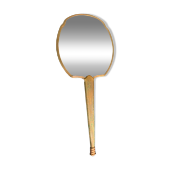 Handheld mirror in golden brass and vintage resin