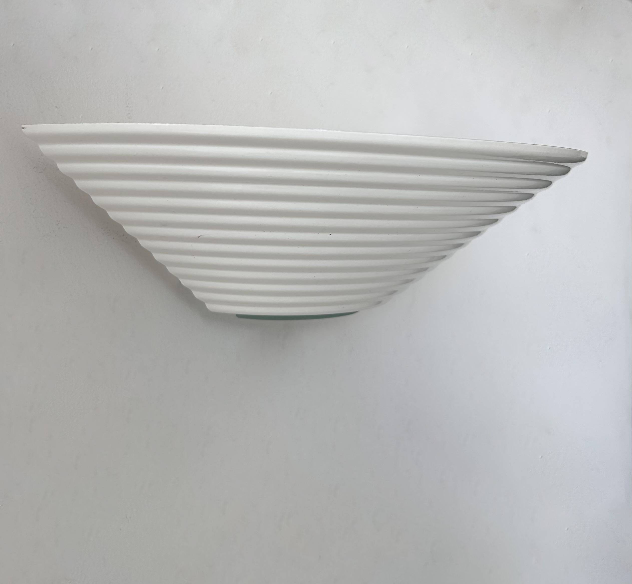 Vintage white lacquered metal and glass wall light, Denmark 1970s