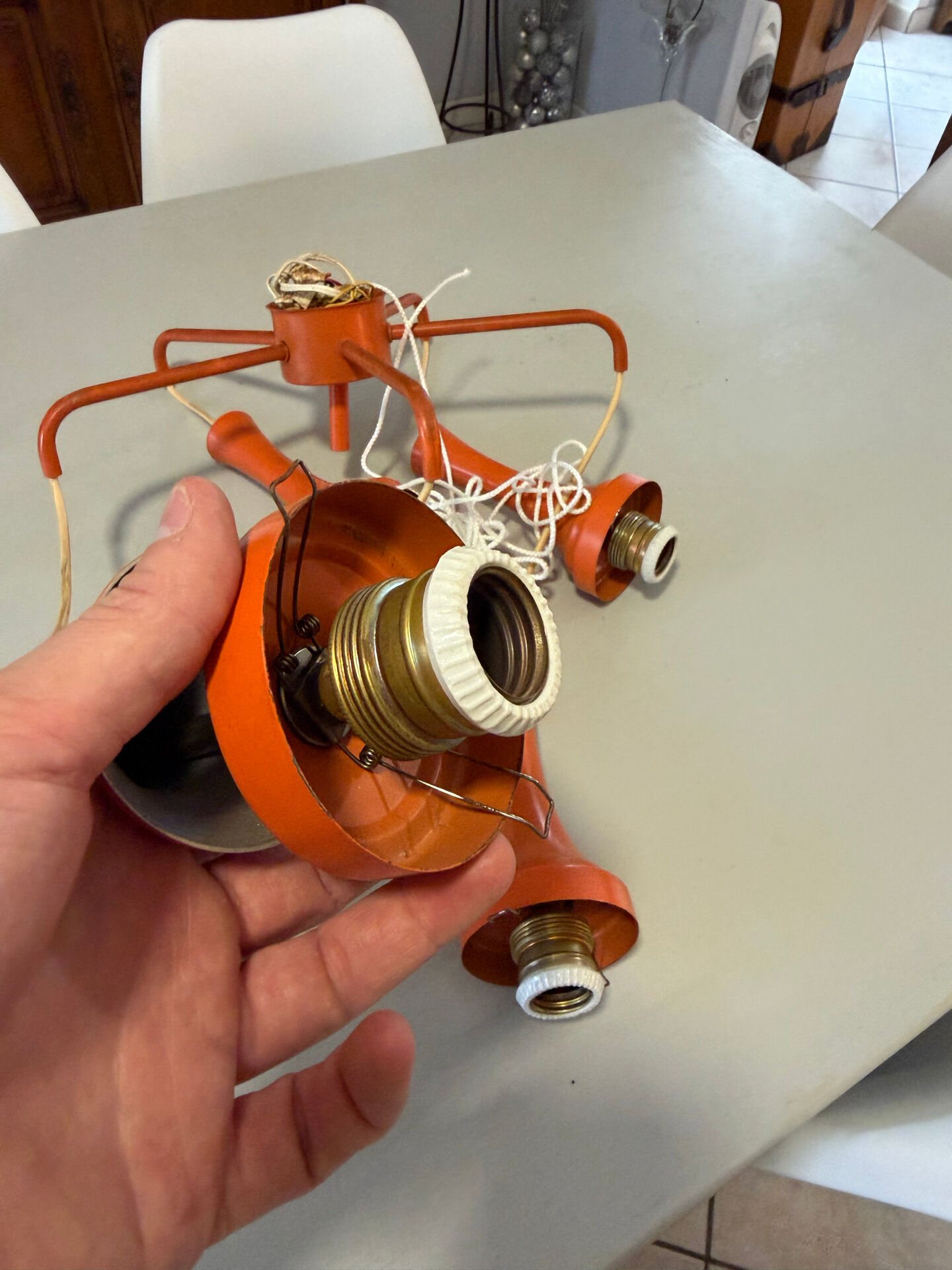 Suspension cascade design Space age orange vintage from the 70s.