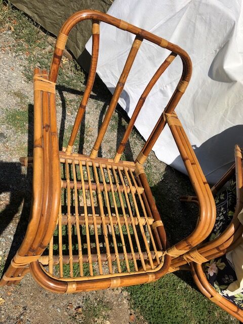 Set in vintage rattan sofa 3-seater seating and 2 seats