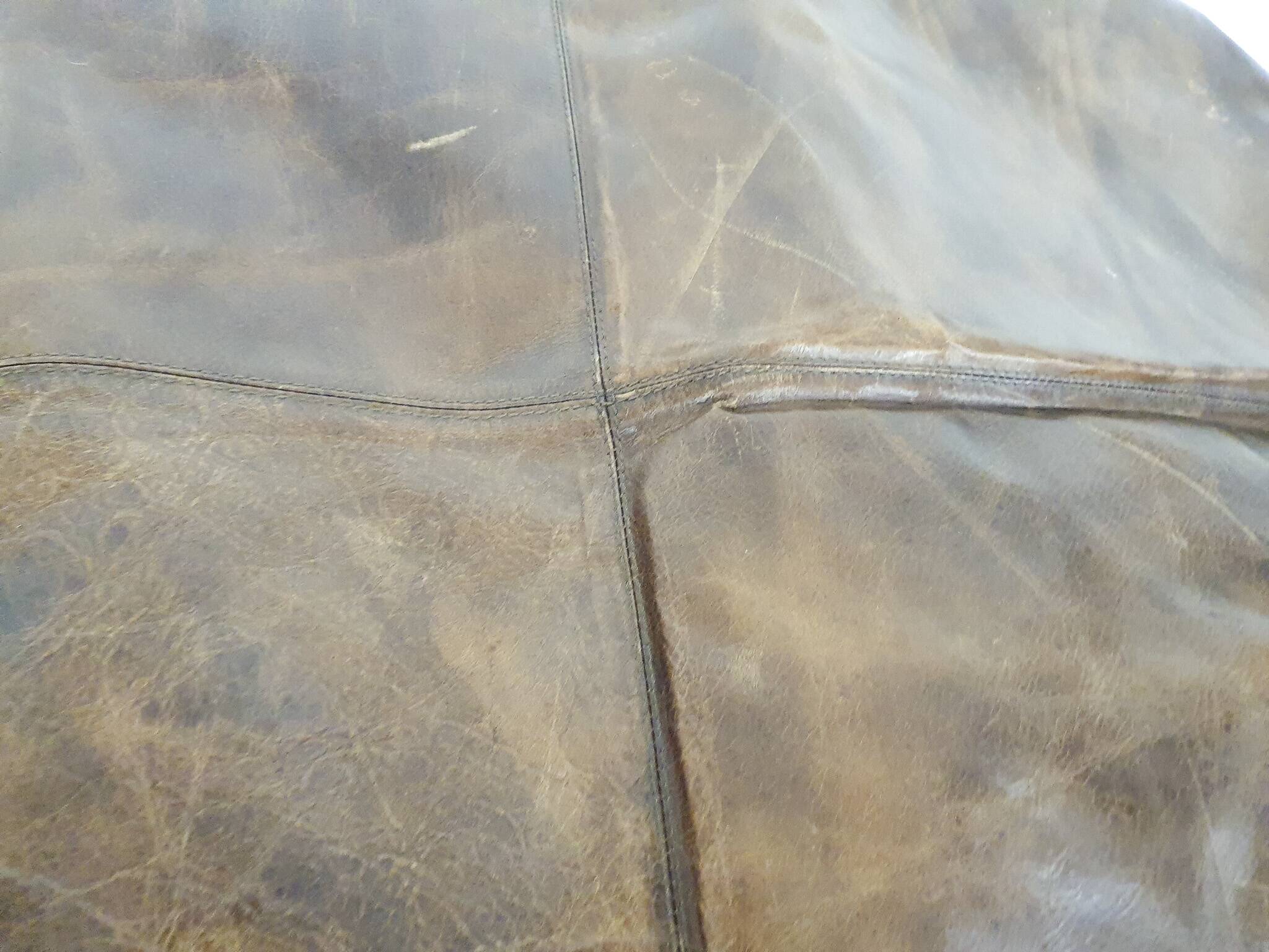 Large vintage round leather ottoman, The Netherlands