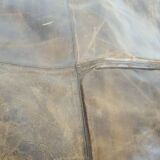 Large vintage round leather ottoman, The Netherlands