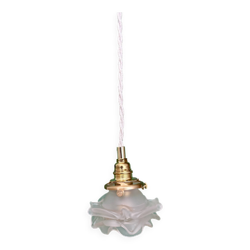 Suspension tulipe vintage en verre dépoli en forme de fleur