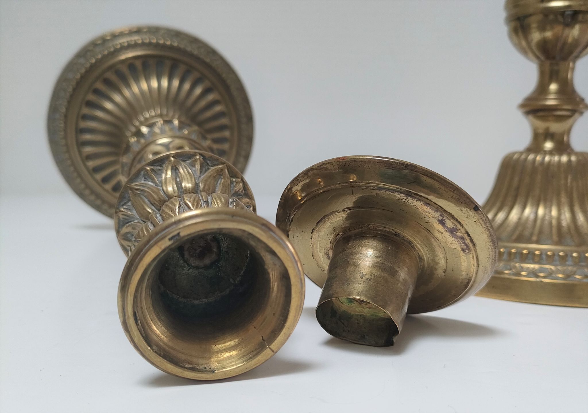 Pair of candle holders torches gilded bronze patinated style louis xvi period 19th century
