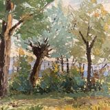 Oil on panel Landscape at the watercourse