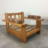 Pair of brutalist armchairs solid pine 60s-70s