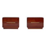 2 Italian nightstands in burlwood with brass handle