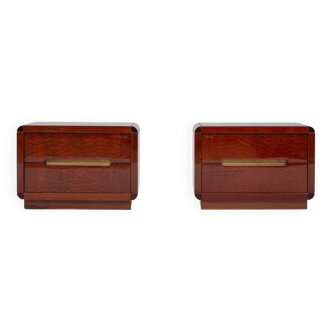 2 Italian nightstands in burlwood with brass handle