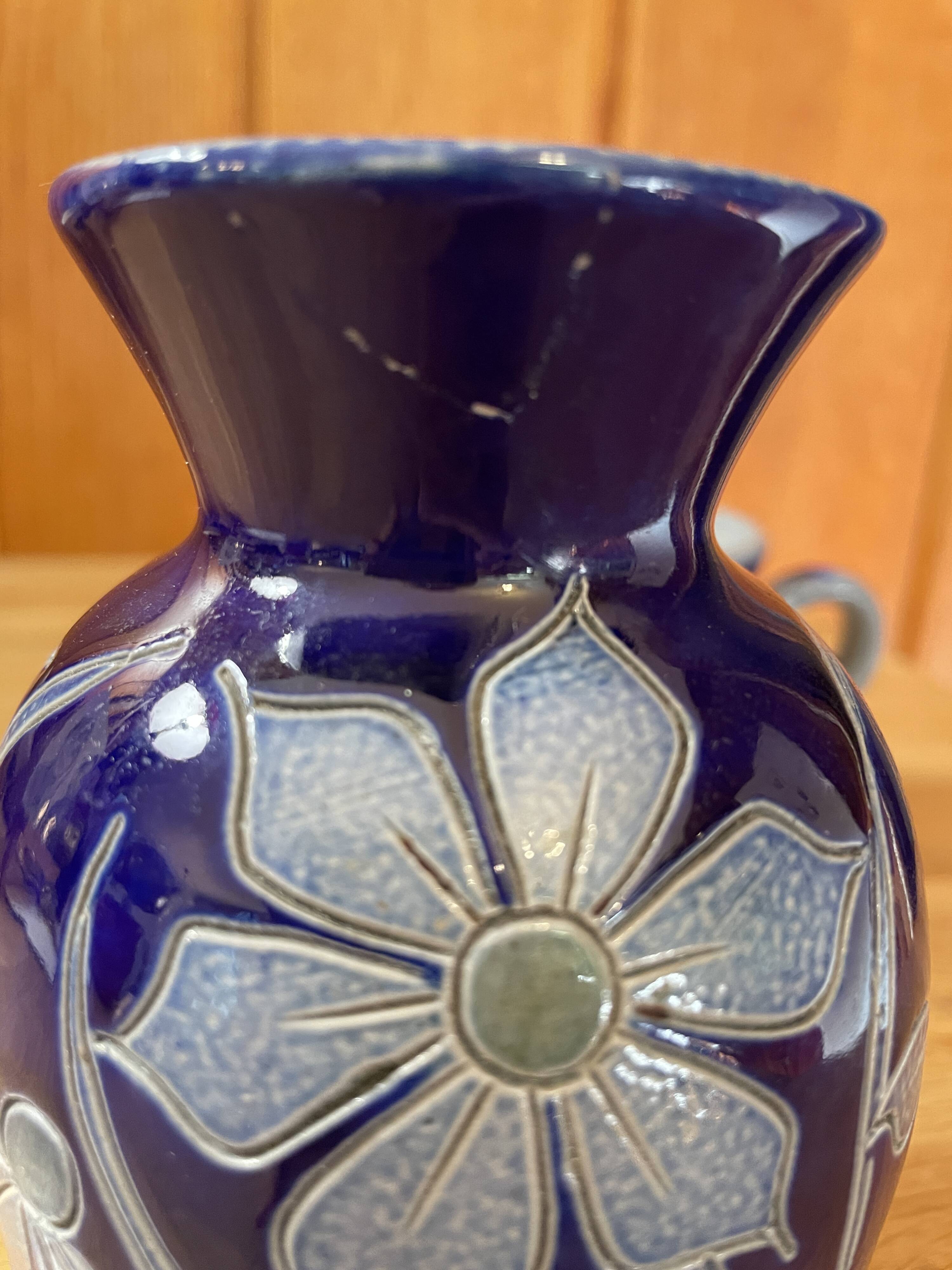 Lot deux petits vases gres d'alsace betschdorf schmitter décor floral