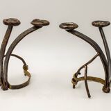 Pair of brutalist wrought iron candlesticks, French work