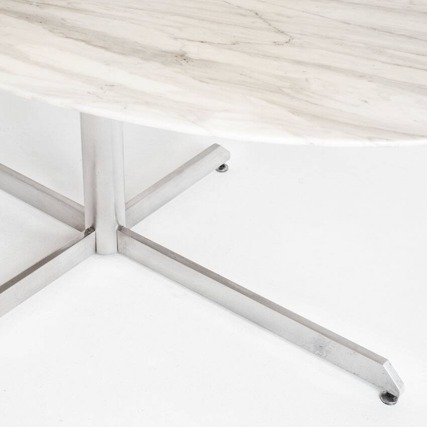 Dining table Roche Bobois. Metal and white marble. France, 1960s