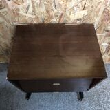 Ancienne commode 4 tiroirs bois pieds compas noir + roulettes années 70 vintage