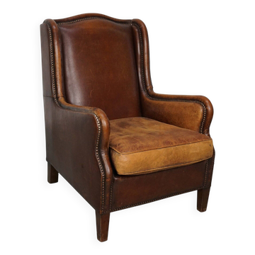 Fauteuil club néerlandais vintage en cuir cognac