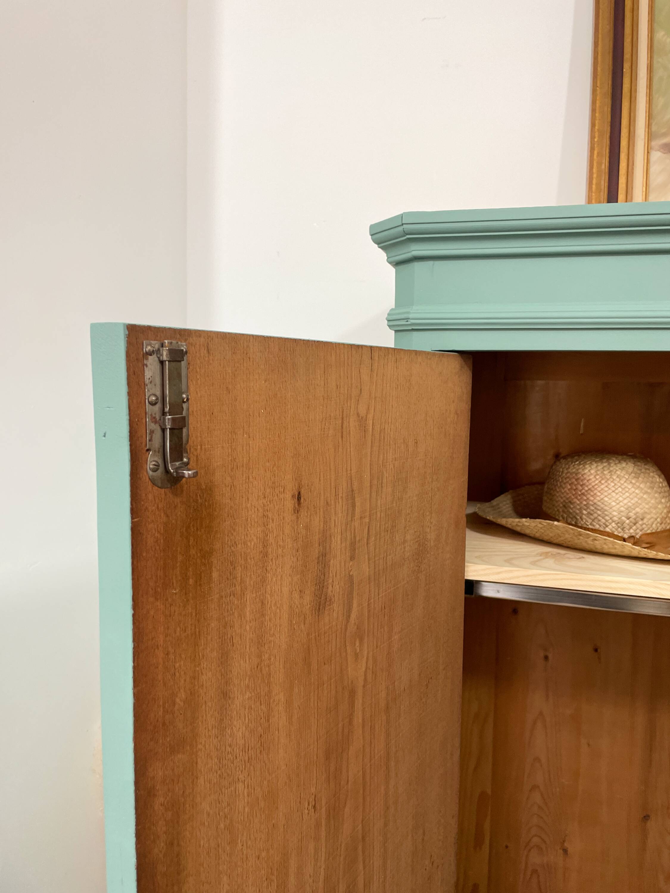 Antique solid pine wardrobe, reimagined in Celadon Green.