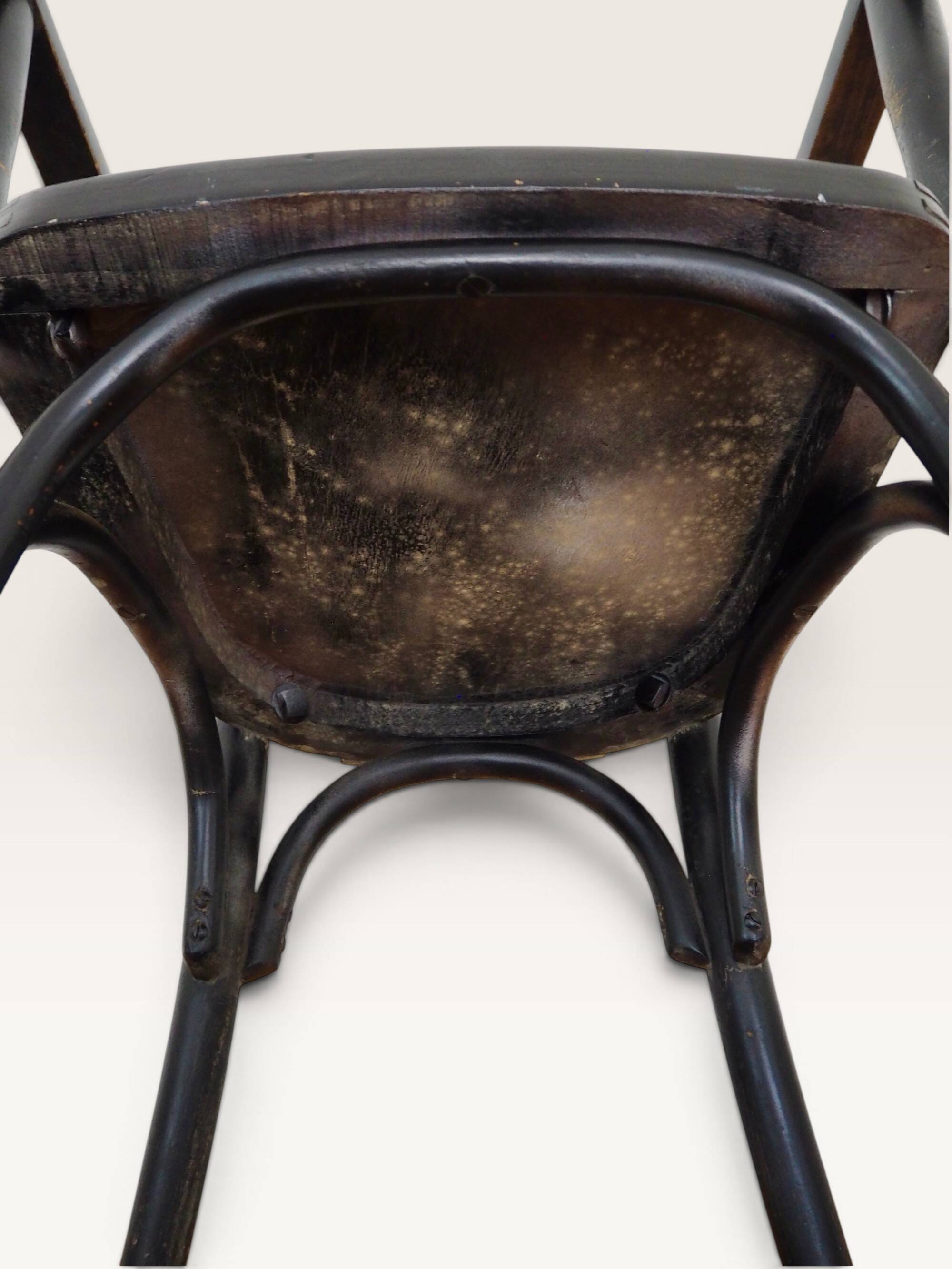 Curved black lacquered wooden armchair in Thonet style