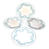 Onnaing Faïencerie set of 4 Coppelia plates with green floral decoration, iron earthenware