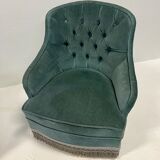 Duo of upholstered blue toad armchairs