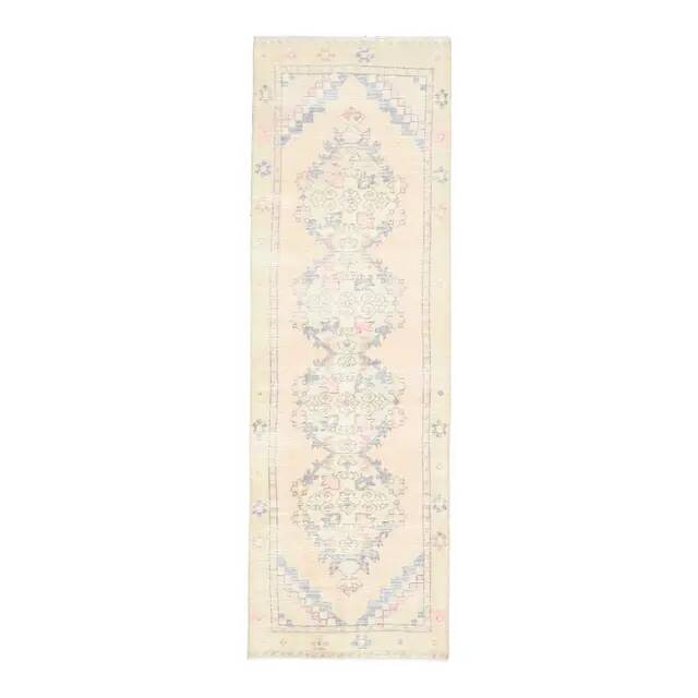 1970s vintage Turkish hand-knotted wool cotton pink runner rug 85x273