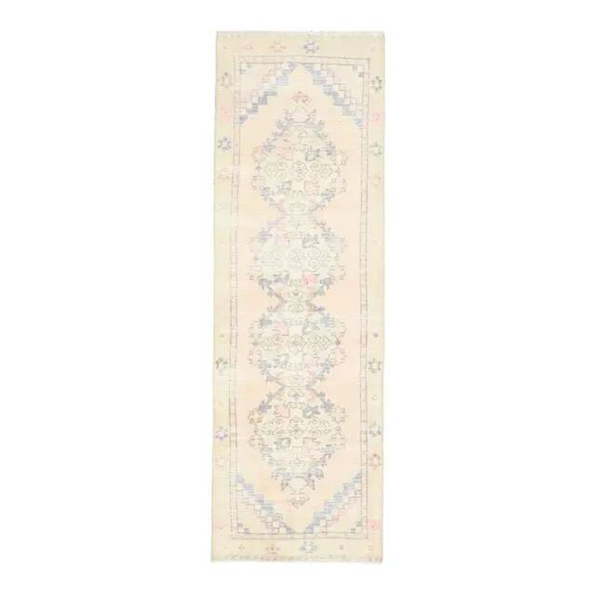 1970s vintage Turkish hand-knotted wool cotton pink runner rug 85x273