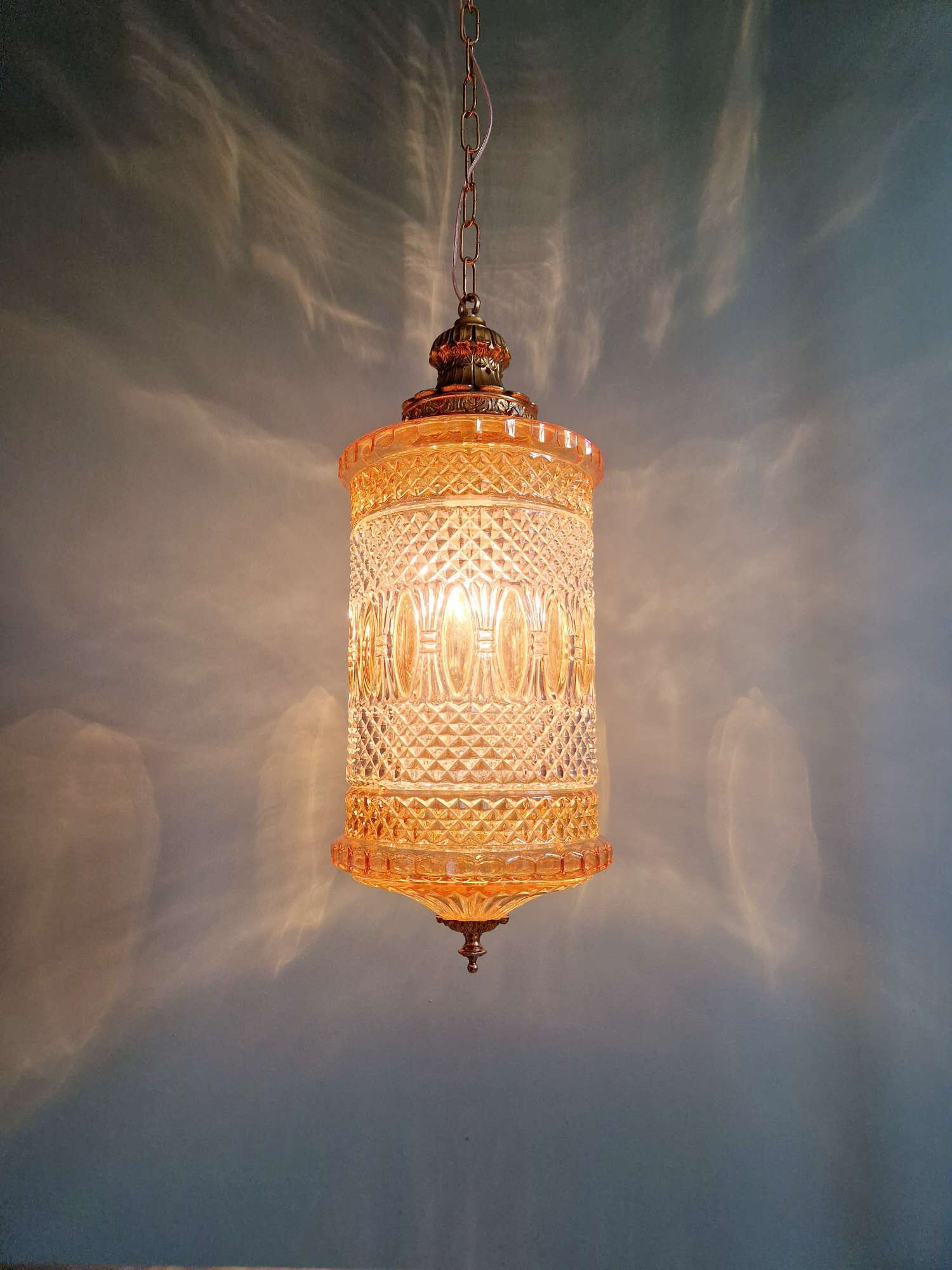 Large glass and brass suspension, lantern type, 1960.