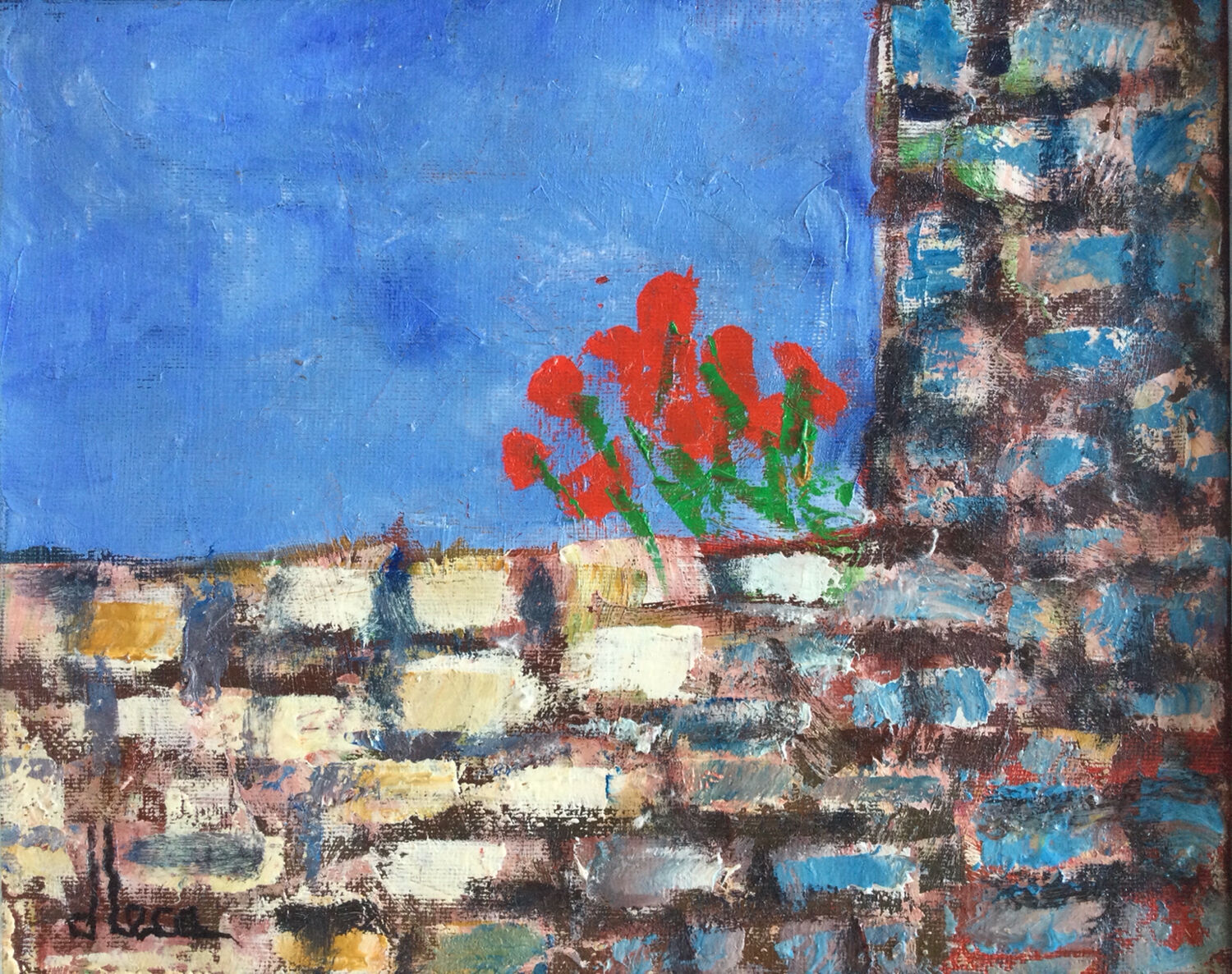 Poppies on the Wall. Oil on canvas by Dominique LECA (1938)