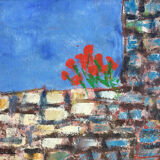 Poppies on the Wall. Oil on canvas by Dominique LECA (1938)