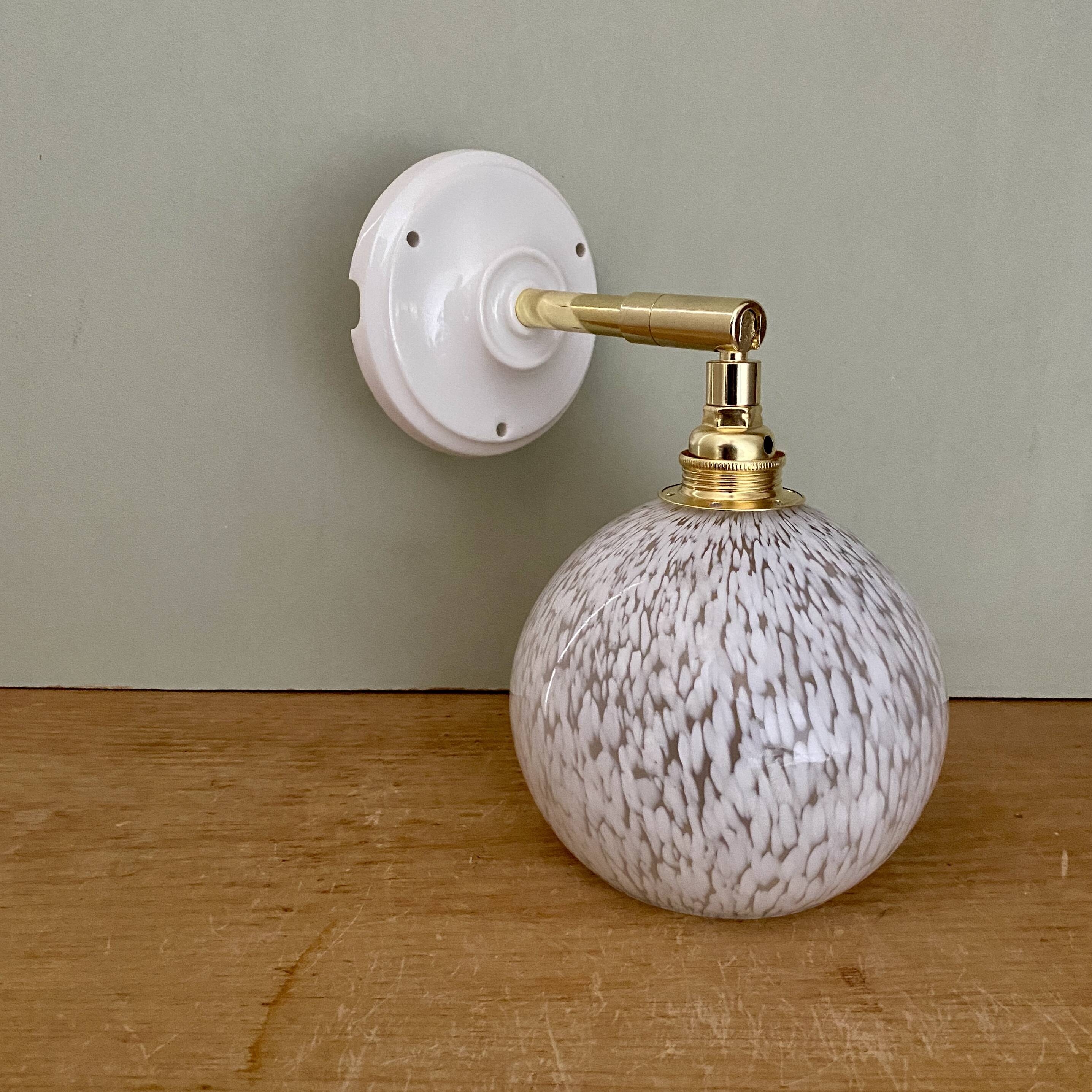 Vintage globe wall lamp in white Clichy glass