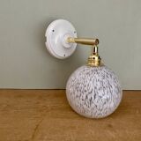Vintage globe wall lamp in white Clichy glass