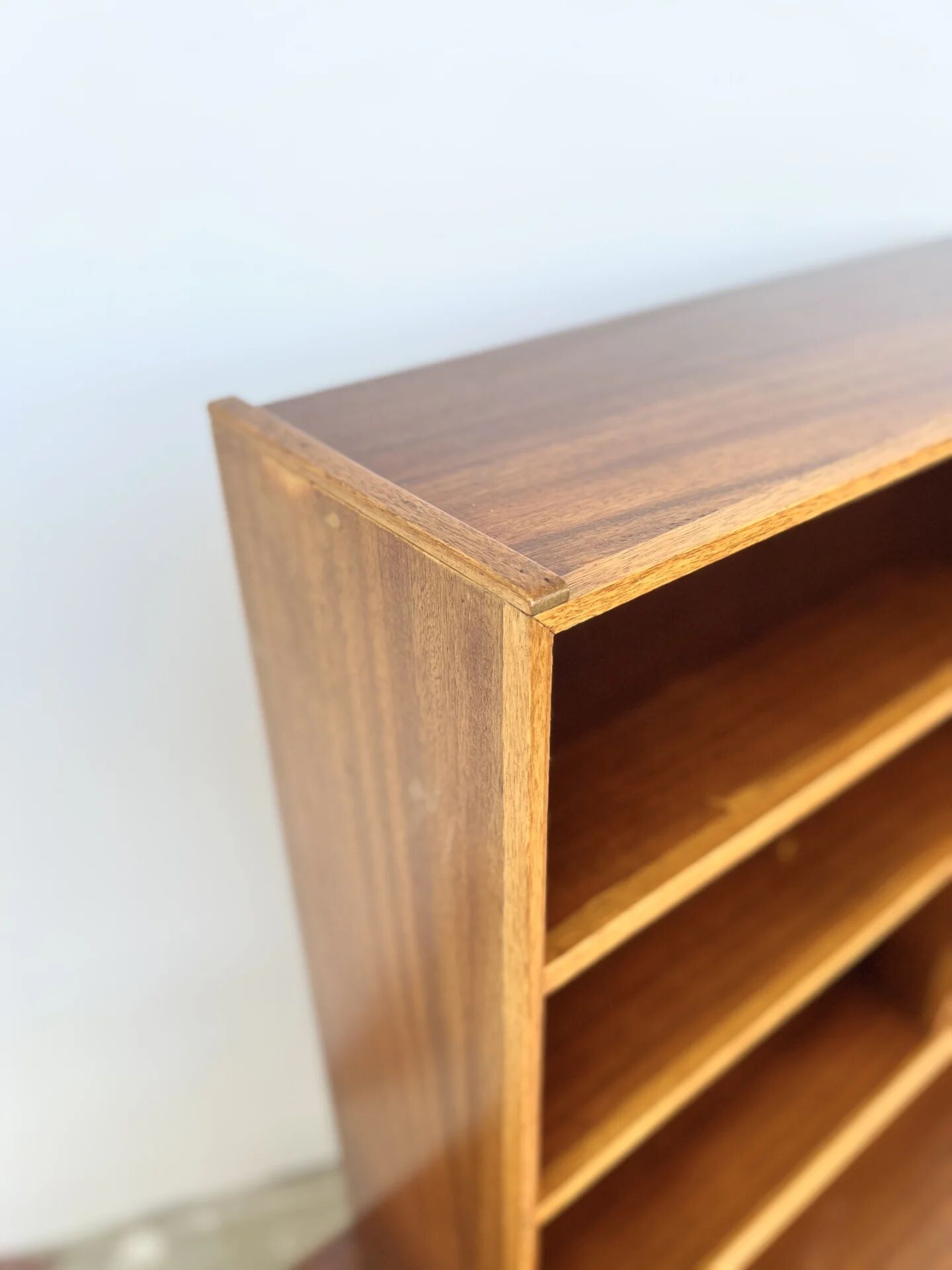 Asymmetrical mahogany bookshelf — 2 offset elements, custom-made, 1960s