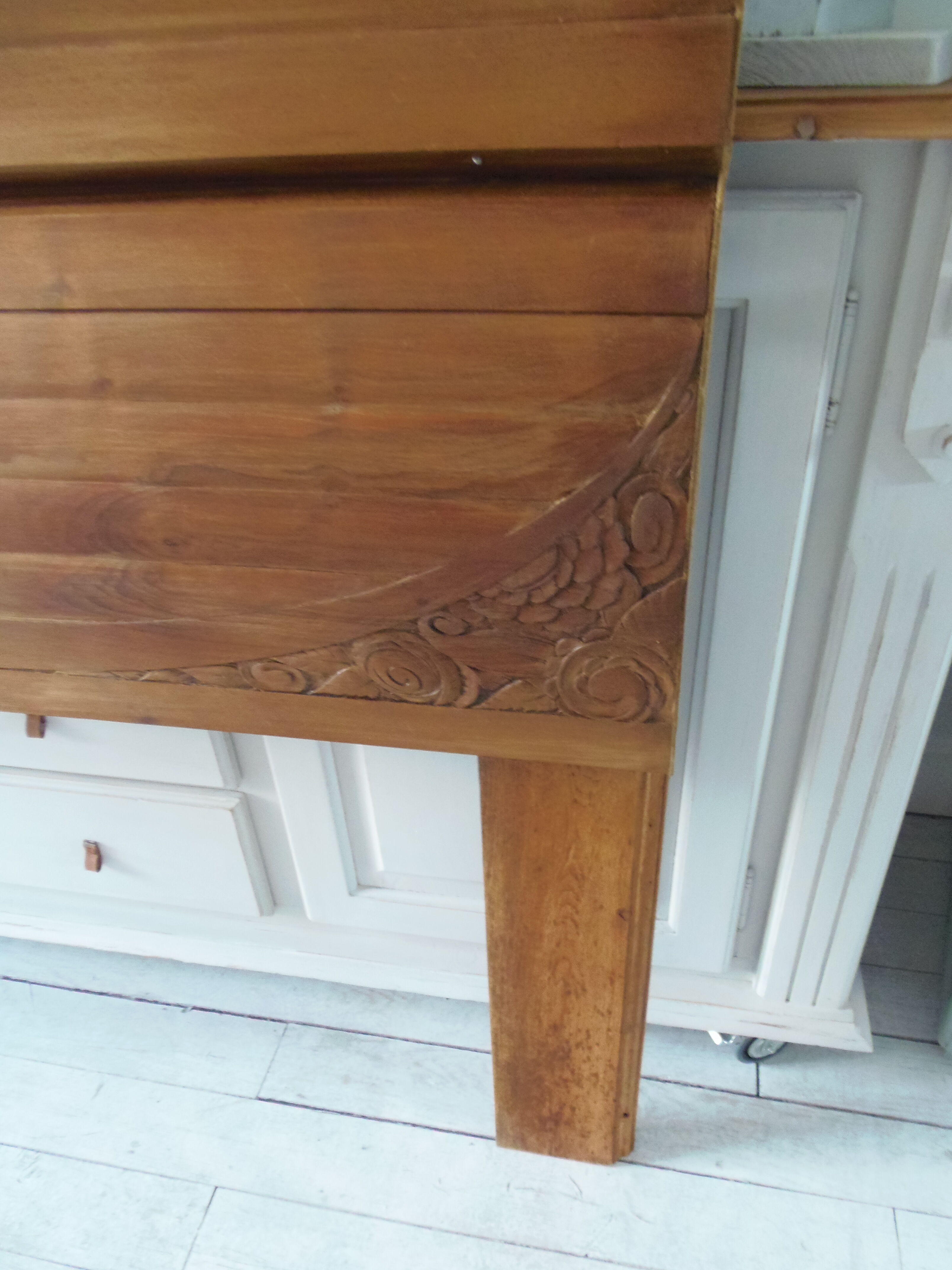 Headboard made with two art nouveau doors in walnut, waxed finish,