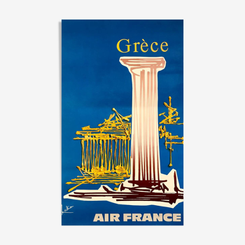 Affiche original Air France Grèce par Georges Mathieu en 1967 - Petit Format - On linen
