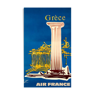Original Air France Greece poster by Georges Mathieu in 1967 - Small Format - On linen