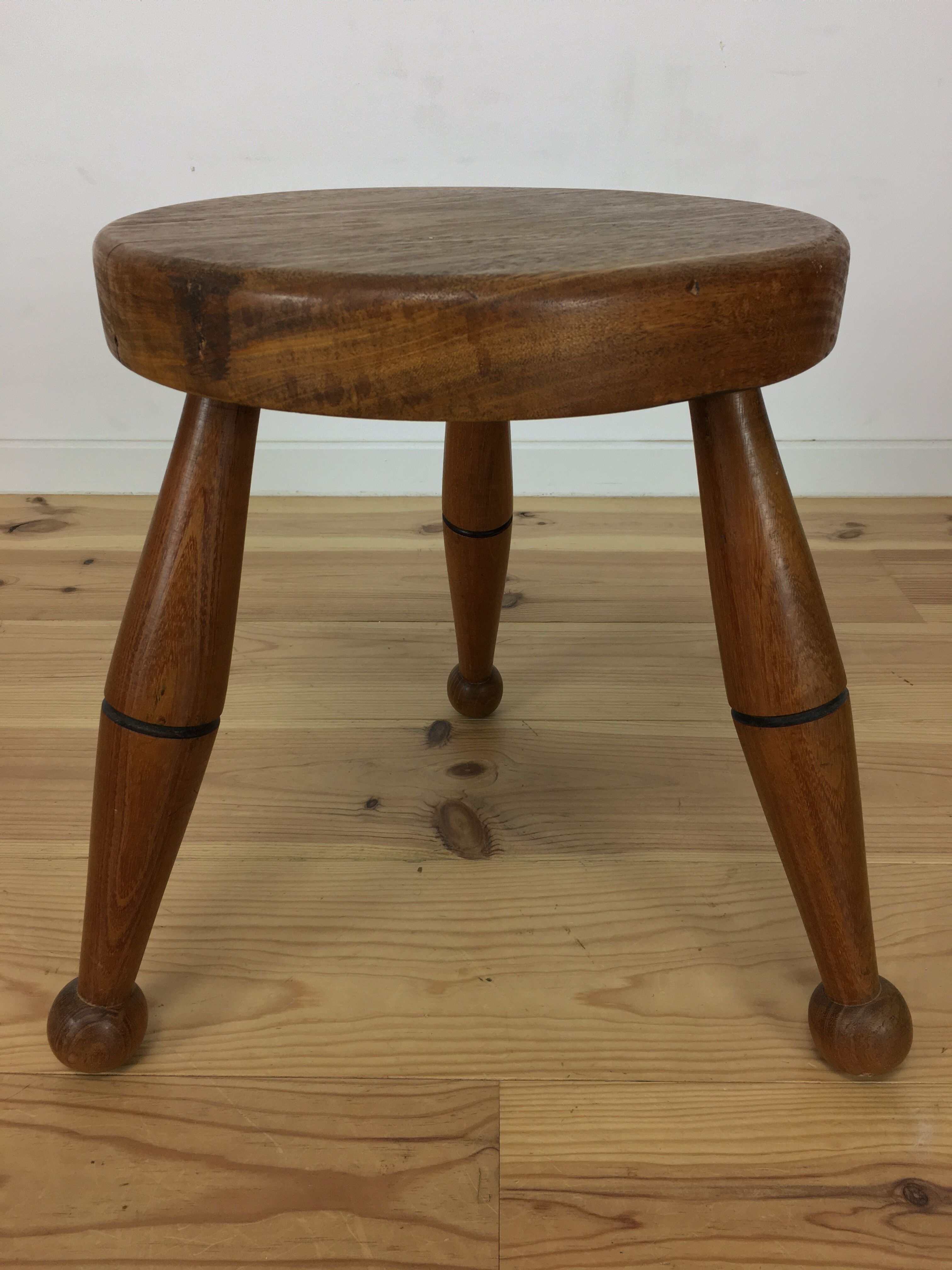 Art deco solid oak tripod stool