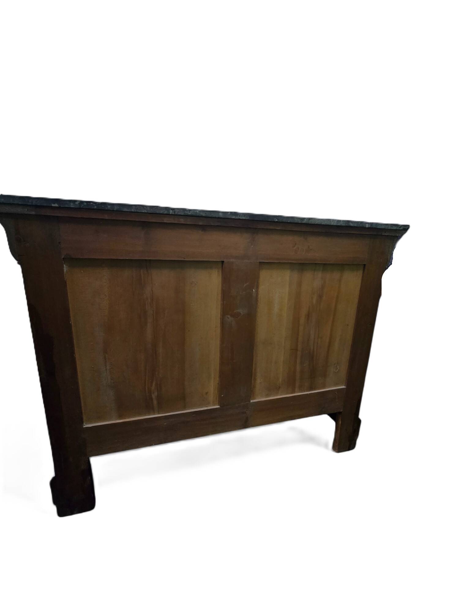 Louis Phillipe chest of drawers in burr walnut and black marble top